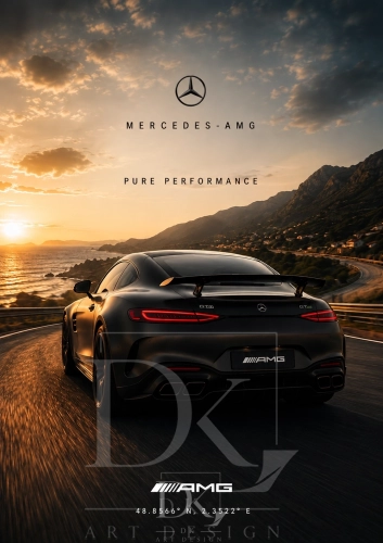 Mercedes-AMG GT na nadmorskiej trasie o zachodzie słońca.webp