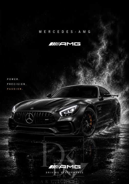 Mercedes-AMG GT w deszczu z efektem wody i dymu.webp
