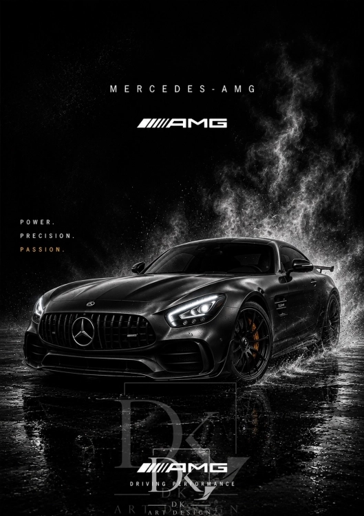 Mercedes-AMG GT w deszczu z efektem wody i dymu.webp